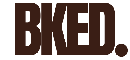 Brown 'BKED.' logo on a white background